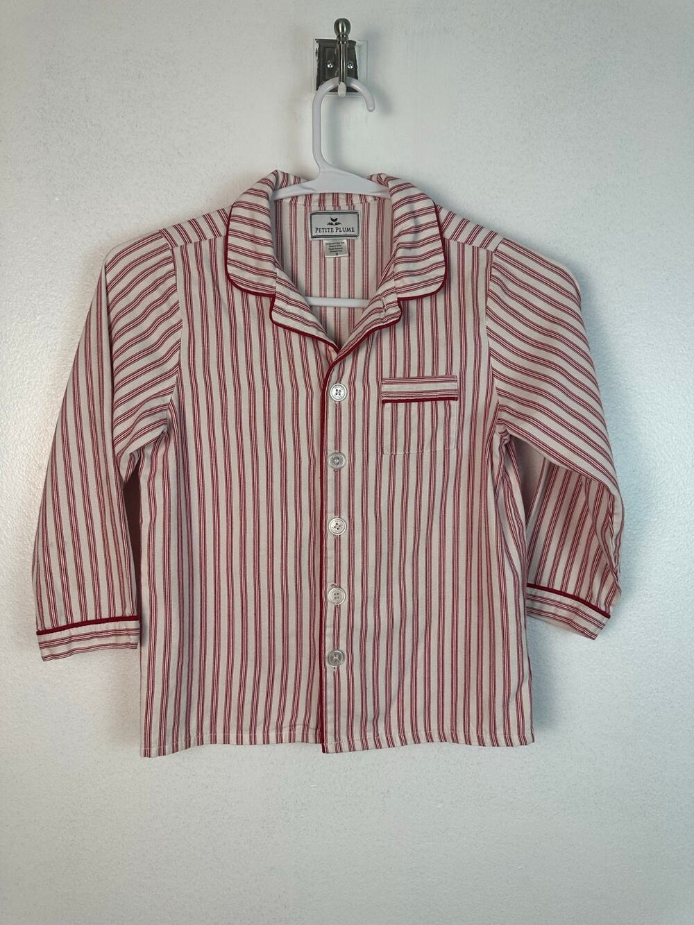 Petite Plume Boy's Red and White Ticking Stripe pajama shirt excellent size 6